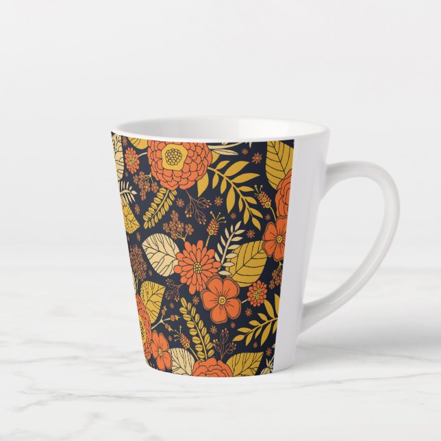 Caneca De Café Latte Laranja retrorreflector, Amarelo e Marinho Floral (Direita)