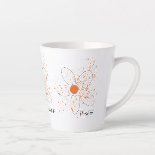 Caneca De Café Latte Laranja terroso moderno florais nome script