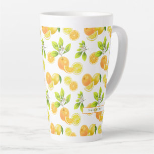 Caneca De Café Latte Laranjas e Limões de Arte de Frutas Citrinos