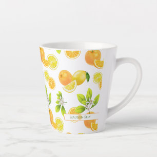 Caneca De Café Latte Laranjas e Limões de Arte de Frutas Citrinos
