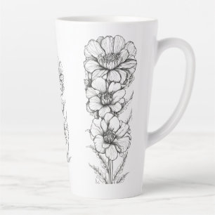 Caneca De Café Latte Large Latte Mug, 17oz - Floral Outline Art Design