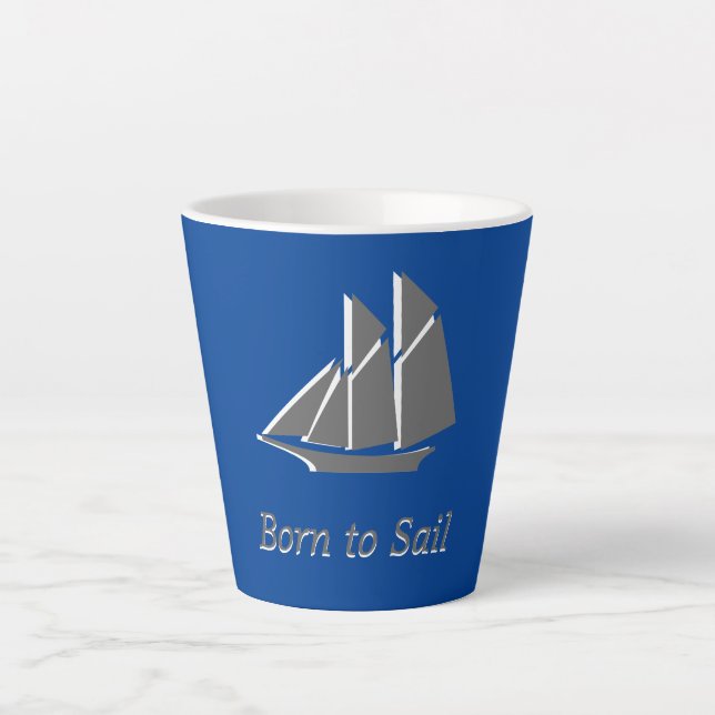 Caneca De Café Latte Lata-Cinza - Barco de vela azul (Frente)