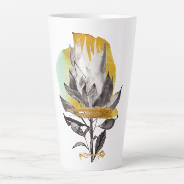Caneca De Café Latte Lata com flor de proteína com ouro (Frente)