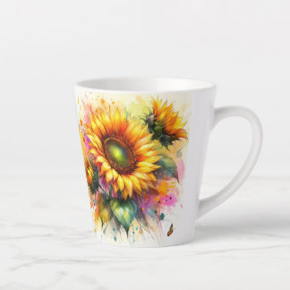 Caneca De Café Latte Lata de Lã - Girassóis Amarelos
