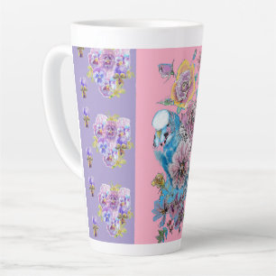 Caneca De Café Latte Lata de Lata Pintada Mão Azul Púrpura