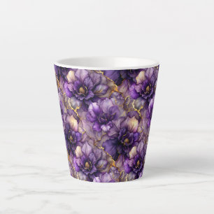 Caneca De Café Latte Lata De Latão De Cerâmica De Álcool Floral Roxo
