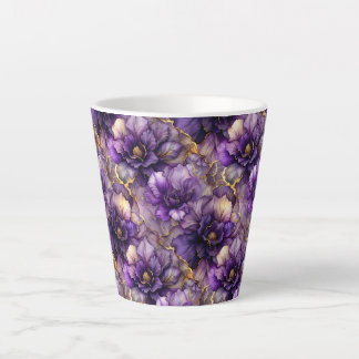 Caneca De Café Latte Lata De Latão De Cerâmica De Álcool Floral Roxo