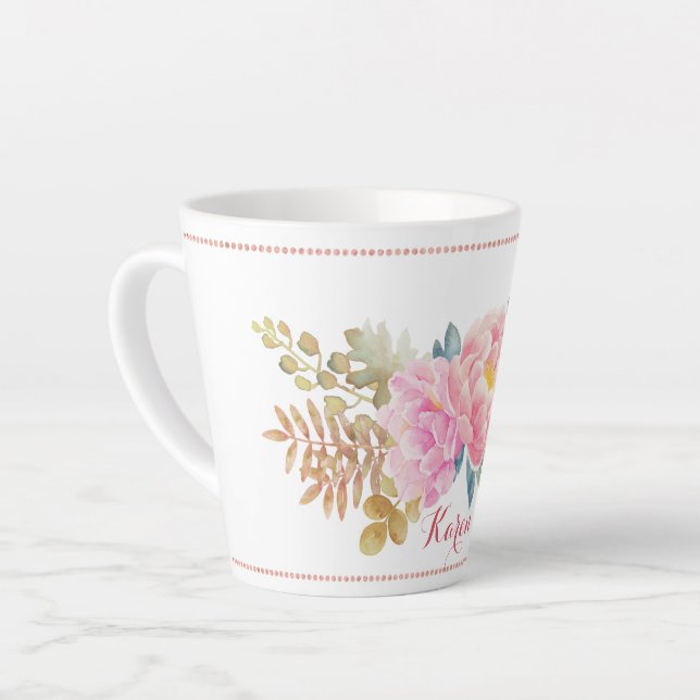 Caneca De Café Latte Lata Floral Delicada (Ângulo esquerdo)