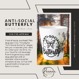 Caneca De Café Latte Lata-Lata-Borboleta Anti-Social