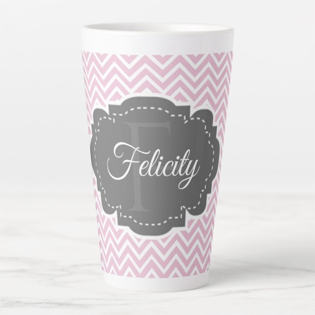 Caneca De Café Latte Lata Lateral Personalizada do Chevron Rosa (Frente)