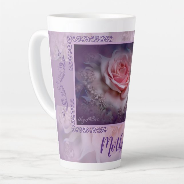 Caneca De Café Latte Lata Rosa Rosa Rosa Rosa Rosa Rosa Rosa Rosa (Ângulo esquerdo)