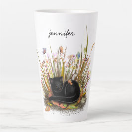 Caneca De Café Latte Latão de Gato Preto Borboletas