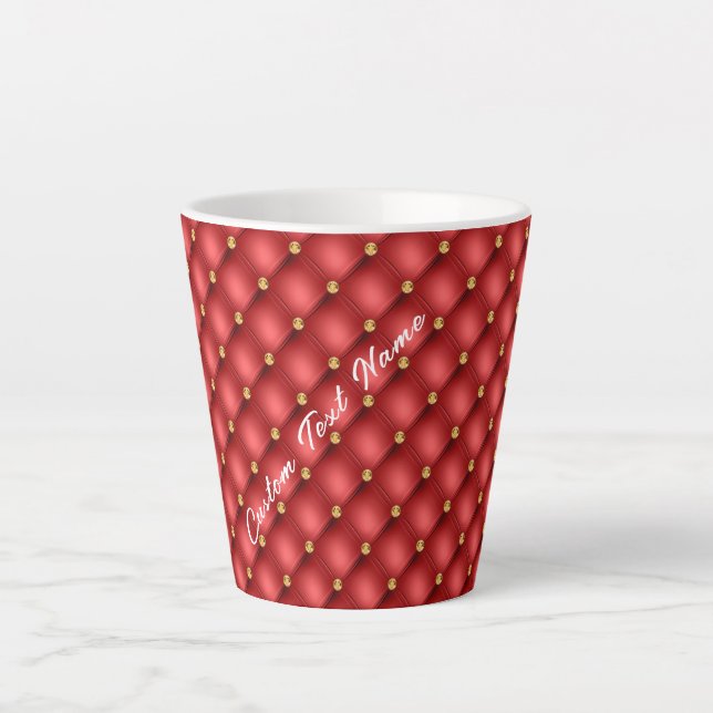 Caneca De Café Latte Latão de Gemstone Dourado vermelho com texto perso (Frente)