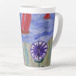 Caneca De Café Latte Latão de Velas Vermelhas e Flores