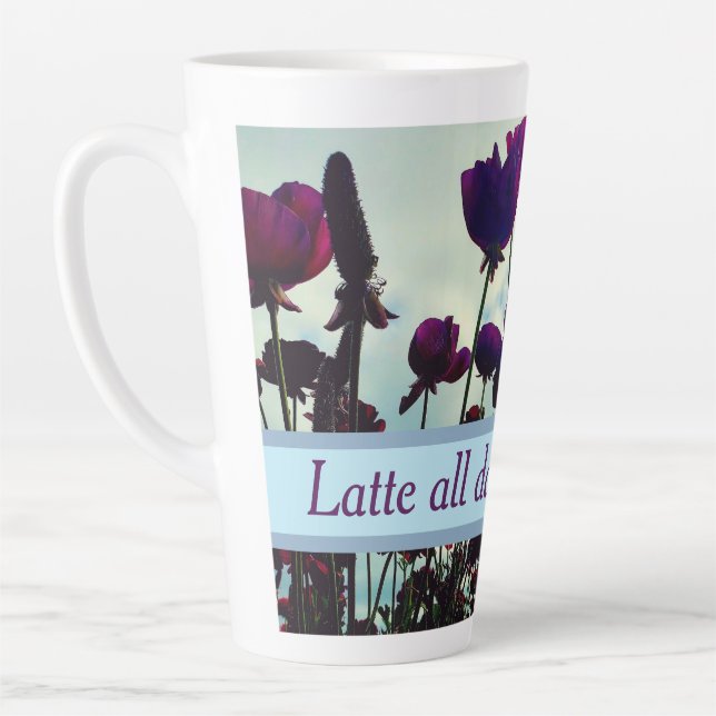 Caneca De Café Latte Latência Floral Divertida (Esquerda)