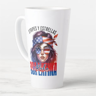 Caneca De Café Latte Latina Feminina Dia da Independência 4 de Julho Co
