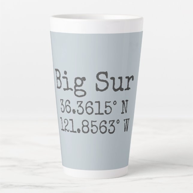 Caneca De Café Latte Latitude e Longitude de Big Sur (Frente)