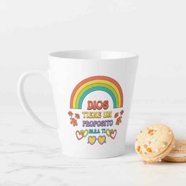 Caneca De Café Latte latte cup with a rainbow design and a religious ph (In Situ)