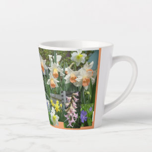 Caneca De Café Latte Latte de Colagem das Flores de primavera