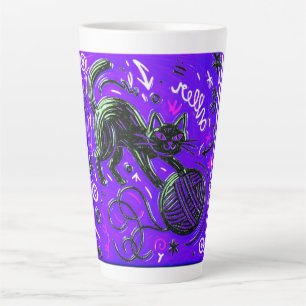 Caneca De Café Latte Latte de Gato Preto Roxo