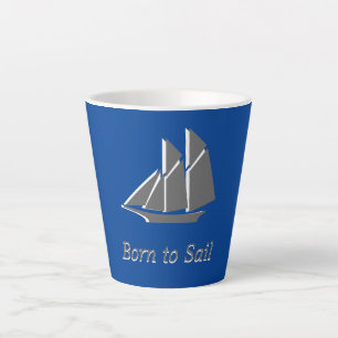 Caneca De Café Latte Latte Mug - Barco de Vela de Cinza em Azul