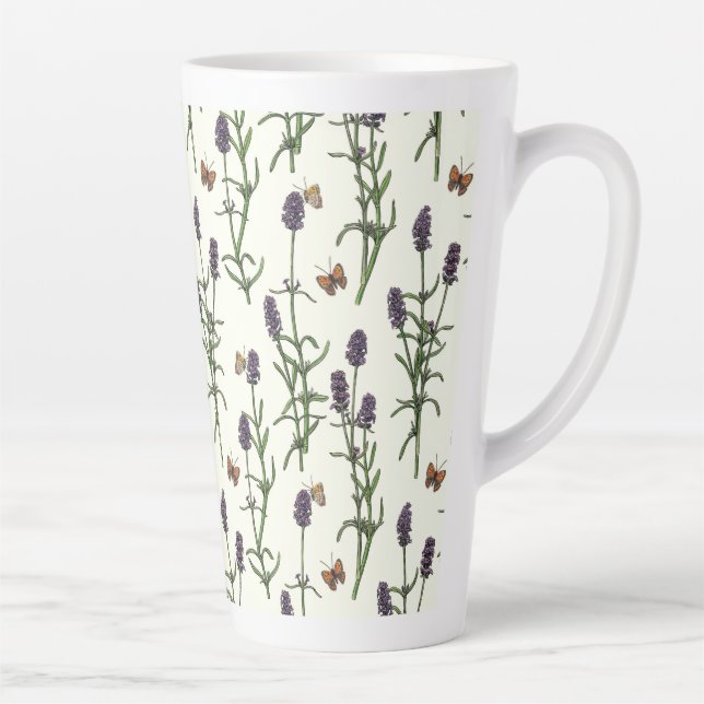 Caneca De Café Latte Lavanda e borboletas esbranquiçadas (Direita)