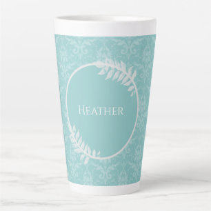 Caneca De Café Latte Lavanda Elegant Damask Personalizado Latch