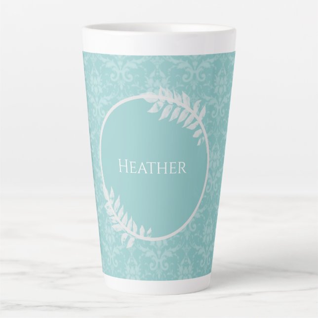 Caneca De Café Latte Lavanda Elegant Damask Personalizado Latch (Frente)