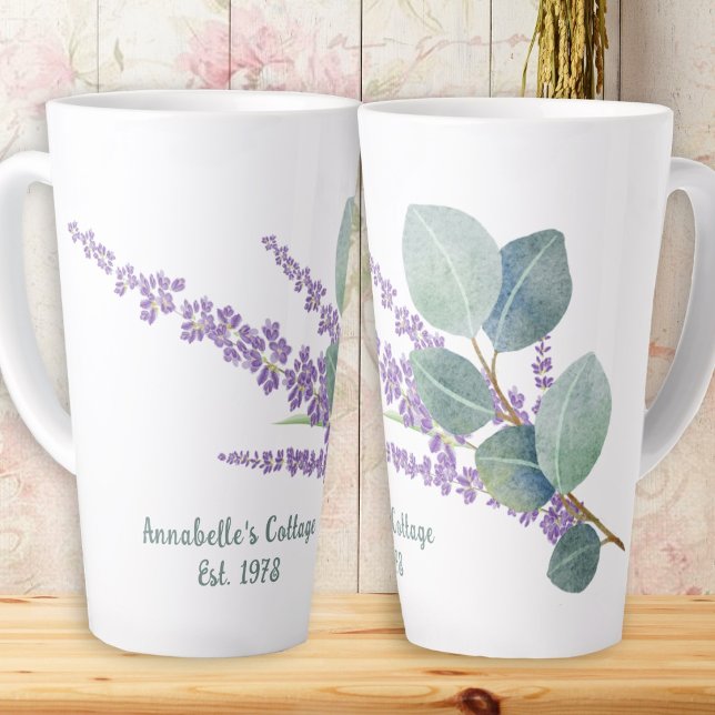 Caneca De Café Latte Lavanda Eucalipto Minha Cozinha  (Criador carregado)