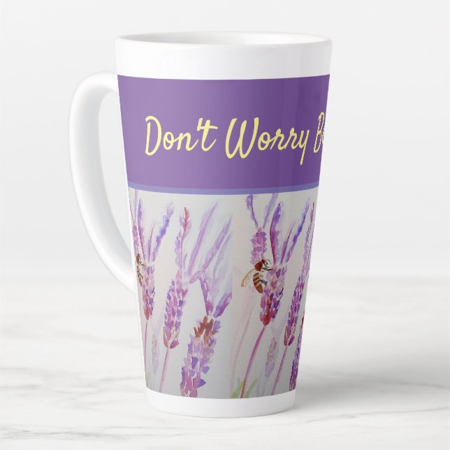 Caneca De Café Latte Lavanda Flor Não se preocupe Bee Feliz Tumg Latte (Ângulo esquerdo)
