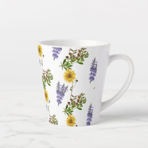 Caneca De Café Latte Lavanda Floral e Padrão de Girassol Latte Mug