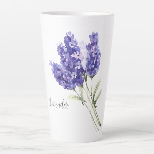 Caneca De Café Latte Lavanda Flores Aquarela (Frente)