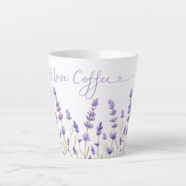 Caneca De Café Latte Lavanda Flores Eu adoro café Latte Mug (Frente)