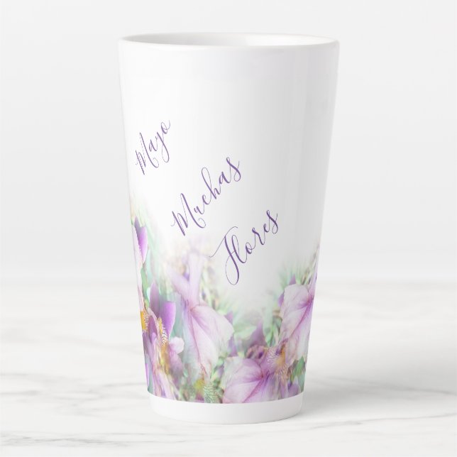 Caneca De Café Latte Lavishly On Muchas Flores Mayo Purple Levanta Swat (Frente)