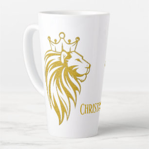 Caneca De Café Latte Leão com Coroa - Estilo Dourado 2