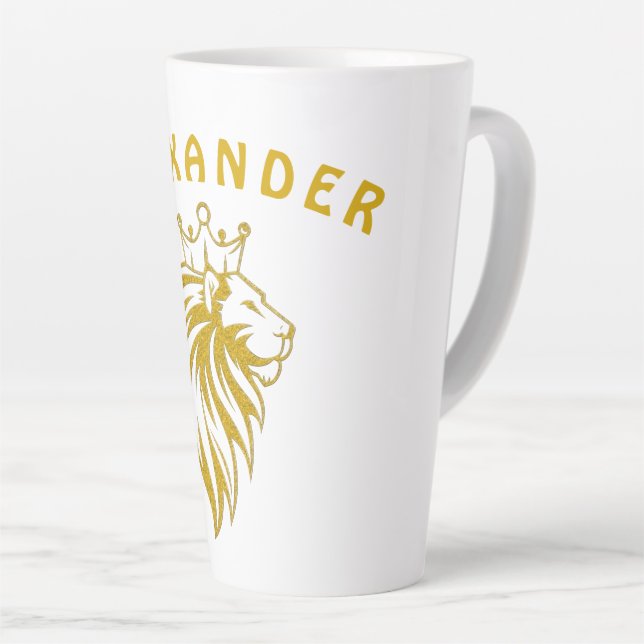 Caneca De Café Latte Leão com Coroa - Estilo Dourado 2 (Ângulo direito)