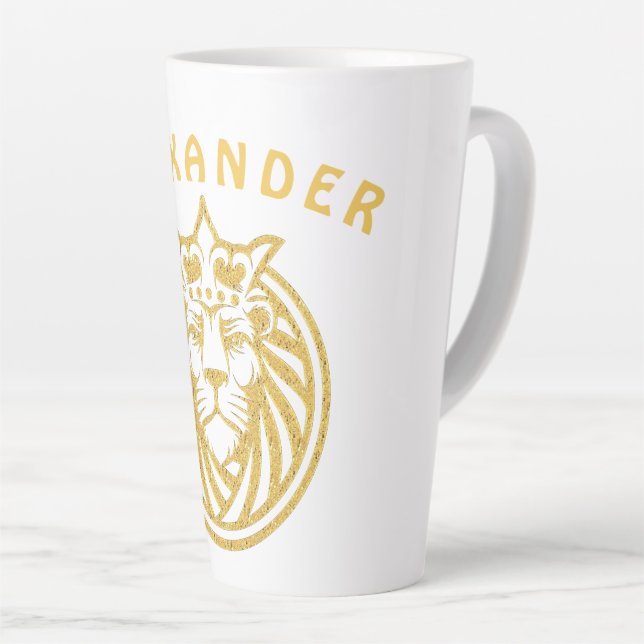 Caneca De Café Latte Leão com Coroa - Estilo Dourado 4 (Ângulo direito)
