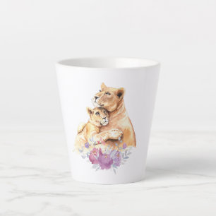 Caneca De Café Latte Leão e Cubo Mãe de Cor de Água Cuja Cama É