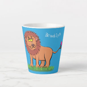 Caneca De Café Latte Leão feliz com ilustração de desenho animado de bo