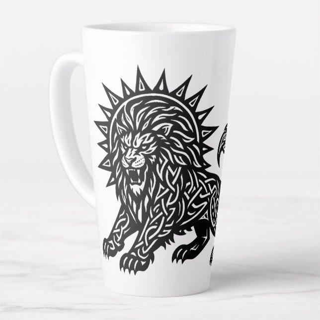 Caneca De Café Latte Leão Zodíaco Sol‑Crina Leão | BurnsInHell (Ângulo esquerdo)