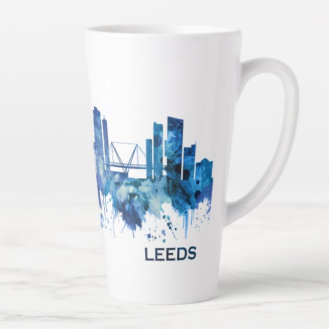 Caneca De Café Latte Leeds England Skyline Blue (Direita)