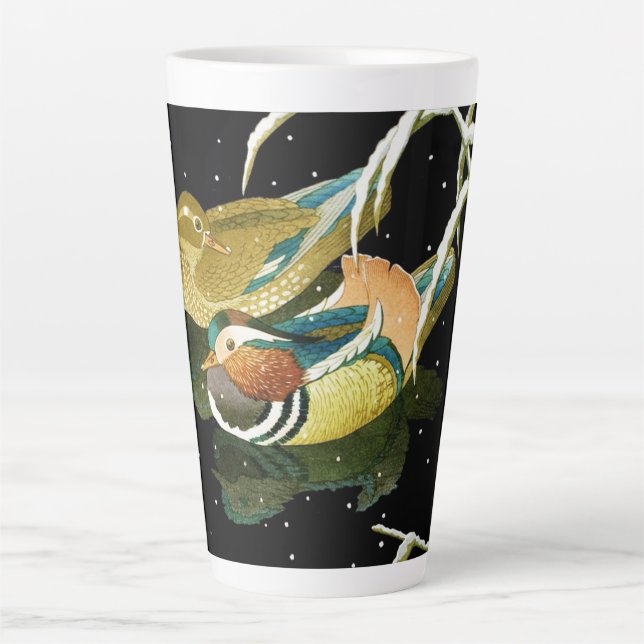 Caneca De Café Latte Legal neve de pato preto de pato mandarina do Japã (Frente)