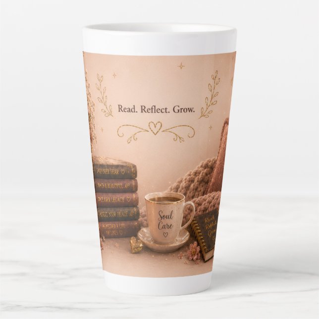 Caneca De Café Latte Leia. Reflita. Cresça.  (Frente)