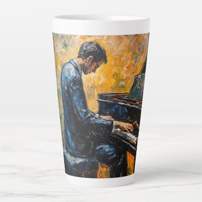 Caneca De Café Latte Leitor de Piano - Pintura de Óleo (Frente)