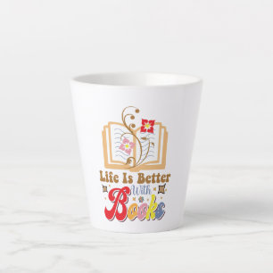 Caneca De Café Latte Leitura de Estilo Vintage & Gráfico de Biblioteca