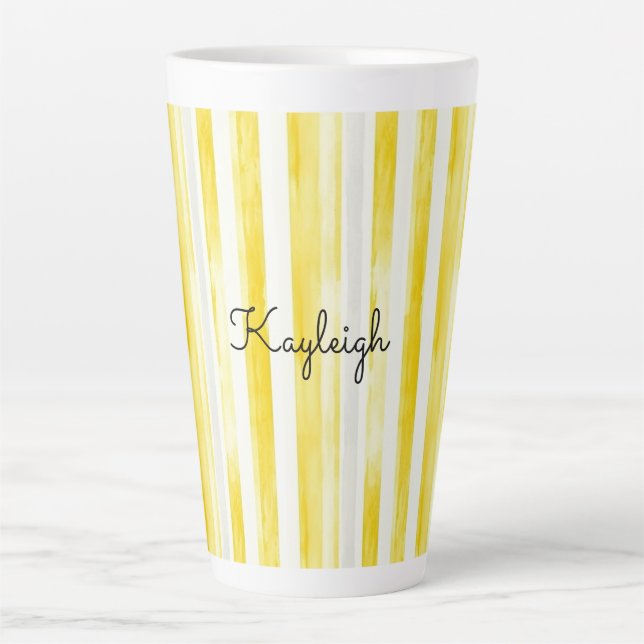 Caneca De Café Latte Lemon Yellow Stripes  (Frente)