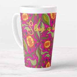 Caneca De Café Latte Lento é Bela Frase Tartaruga Rosa Padrão