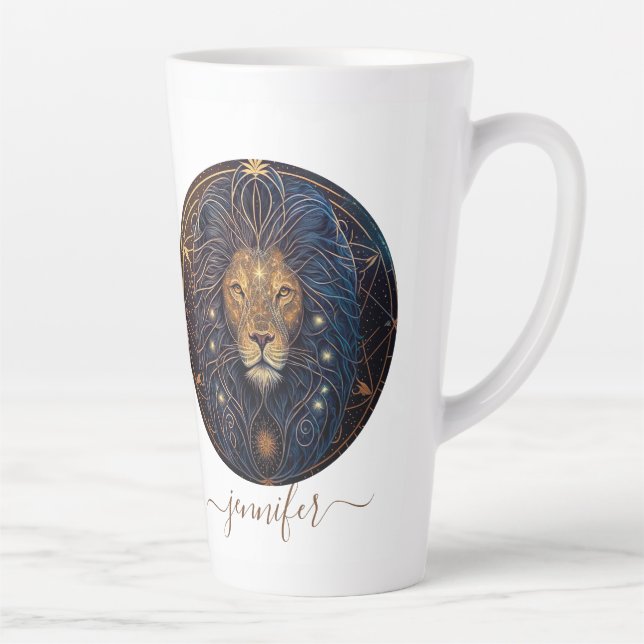 Caneca De Café Latte Leo Zodiac Ouro e Negro (Direita)