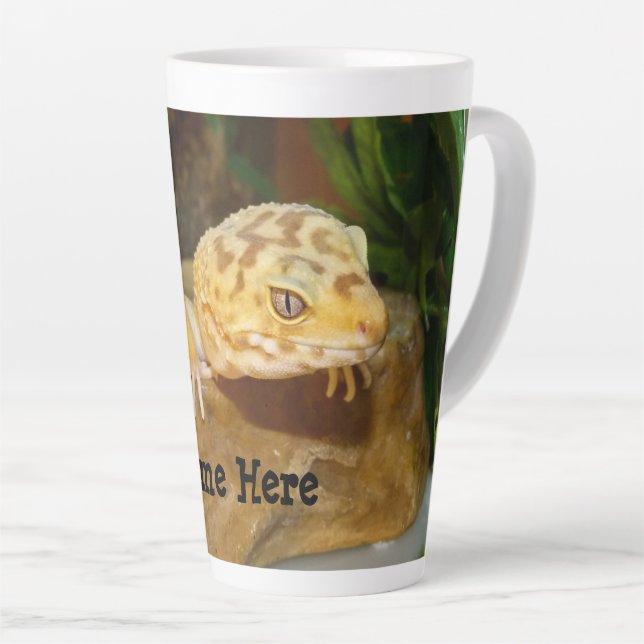 Caneca De Café Latte Leopard Personalizado Gecko Lizard (Ângulo direito)