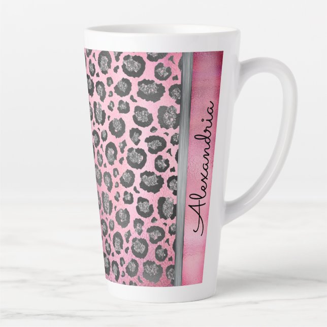 Caneca De Café Latte Leopardo brilhante impresso a rosa quente brilhant (Direita)